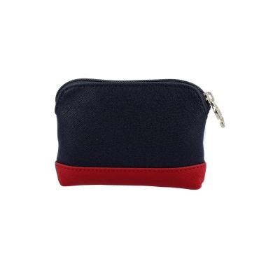 Bolsa pequena azul escuro com base vermelha e fecho metálico