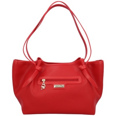 Mala de ombro vermelha em material sintético com fecho de correr frontal