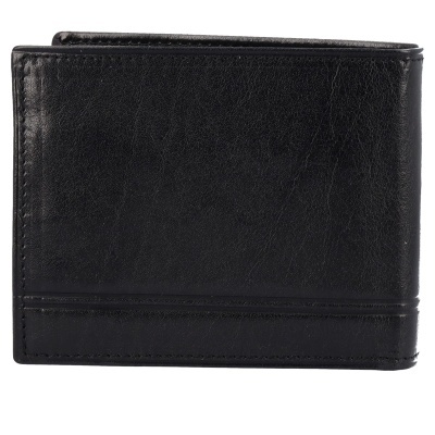 Carteira masculina preta em pele lisa com costuras reforçadas