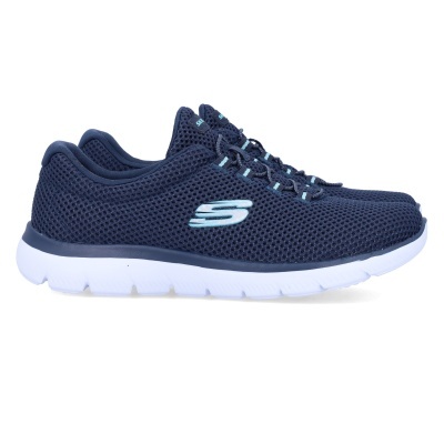 Sapatilhas Skechers azuis escuro com sola branca e logótipo