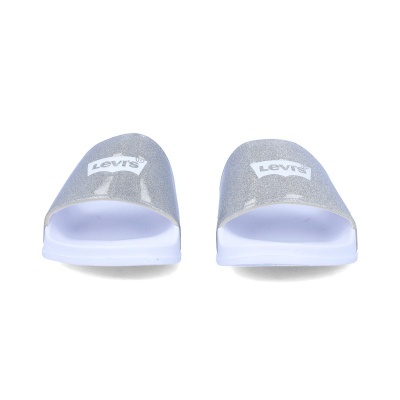 Chinelos Levis prateados brilhantes com sola branca
