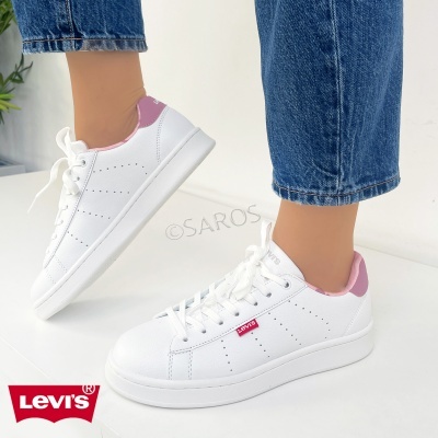 Ténis Levi's brancos com detalhes rosa e sola branca