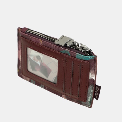 Carteira pequena floral com zíper e porta-cartões