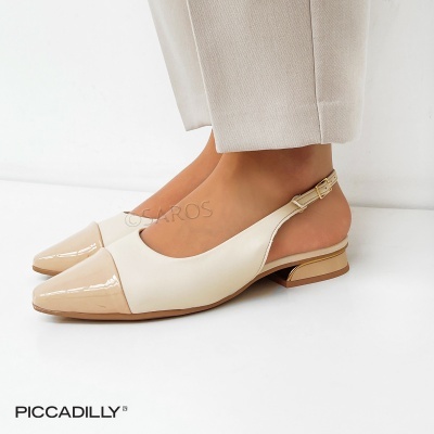 Sapatos femininos bicolores com salto baixo e tira ajustável