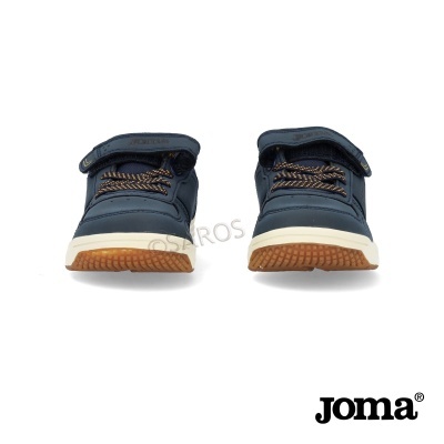 Ténis azuis com sola branca e fecho velcro