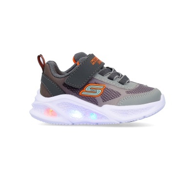 Ténis infantil cinza com luzes LED e fecho de velcro SKETCHERS SPORT