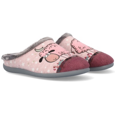 Chinelos de quarto cor-de-rosa com padrões de ovelhas