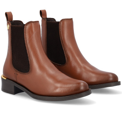 Botas Chelsea castanhas em pele com elástico preto e salto baixo