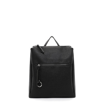Mochila preta texturizada com fecho de correr frontal e pendente de anel