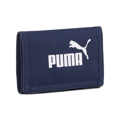 Carteira azul escura PUMA com logótipo branco.