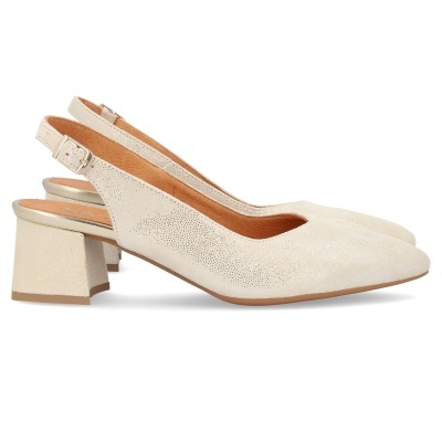 Sapatos slingback bege claro com salto médio quadrado