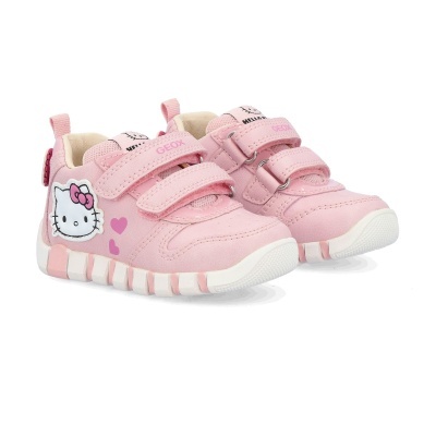 Sapatilhas infantis rosa com velcros e decoração Hello Kitty