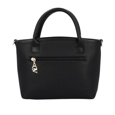 Mala de senhora preta em pele sintética com alças e fecho