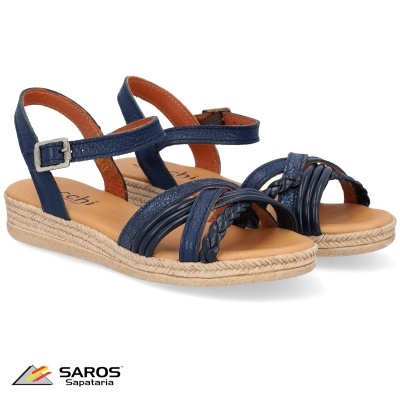 Sandálias femininas azul escuro com sola tipo corda