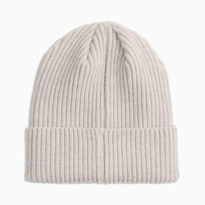 Gorro de malha bege canelado com dobra