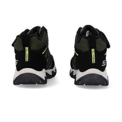 Sapatilhas Skechers pretas e verdes vista traseira