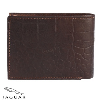 Carteira Jaguar em couro castanho com padrão de pele de crocodilo