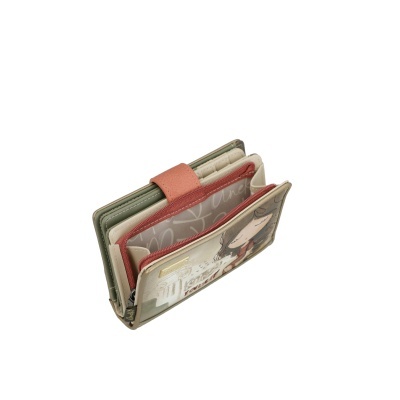 Carteira colorida com desenho de rapariga e fechos coloridos