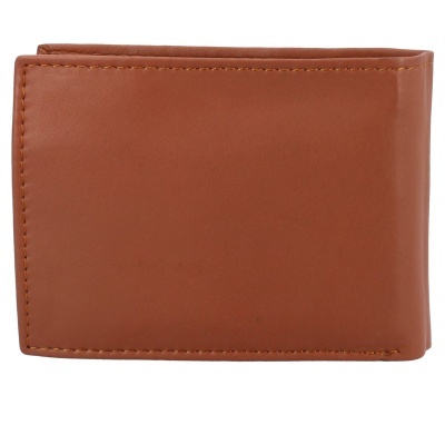 Carteira masculina de couro castanho liso com costura visível