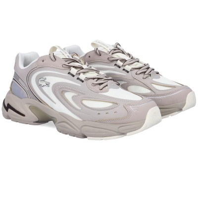 Ténis desportivos bege e branco Lacoste com logótipo de crocodilo