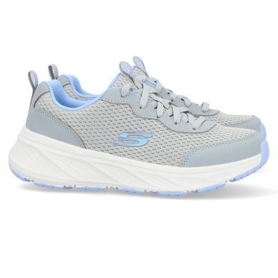 Sapatilhas Skechers cinza claro com detalhes em azul e sola branca