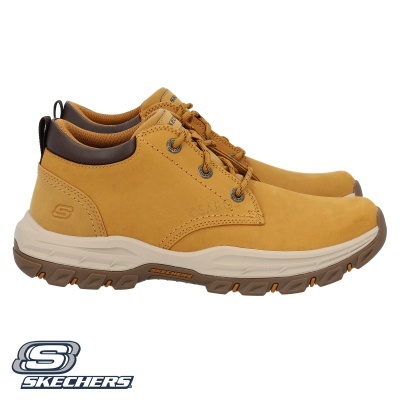 Sapatos Skechers amarelos em pele com sola branca e castanha