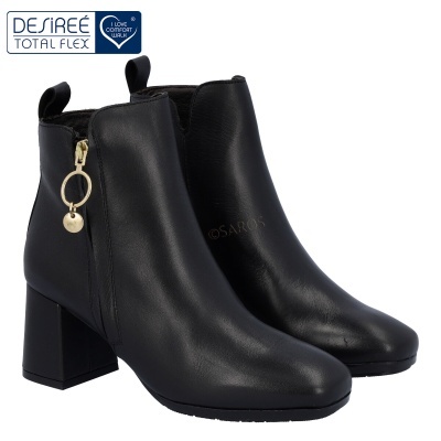 Botins pretos femininos de salto quadrado com zíper dourado