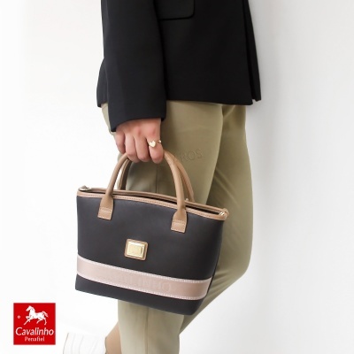 Mala de mão Cavalinho castanho e preto com placa dourada