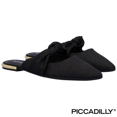 Mules femininas pretas com nó franzido e sola bicolor