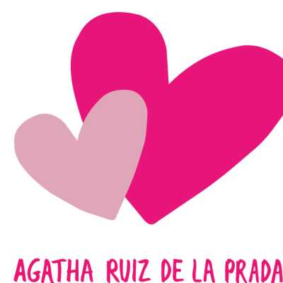 Dois corações rosa com texto AGATHA RUIZ DE LA PRADA