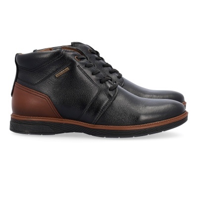 Botas masculinas em couro castanho e preto com cadarços