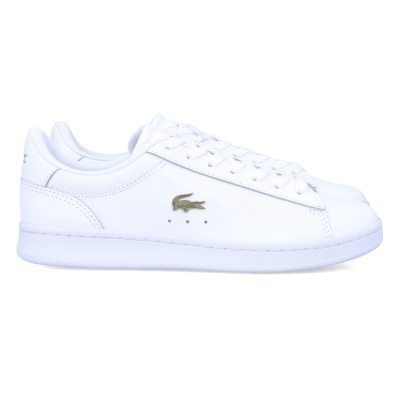 Ténis brancos Lacoste em pele com logotipo crocodilo verde