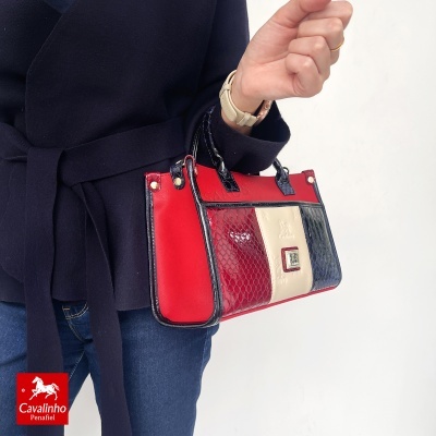 Mala de senhora tricolor com pele croco Cavalinho