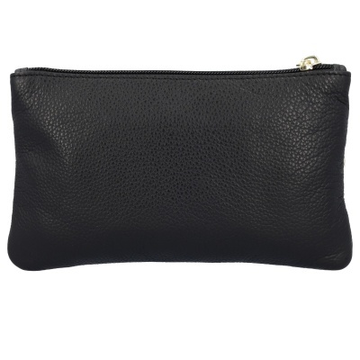 Carteira preta em couro com fecho dourado