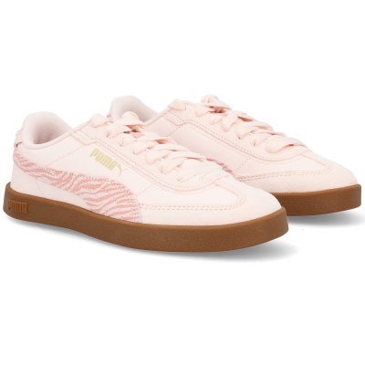 Sapatilhas rosa claro Puma com sola castanha e detalhes zebrado