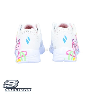 Sapatilhas brancas Skechers com detalhes coloridos e interior rosa