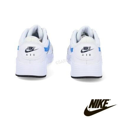 Par de sapatilhas Nike Air brancas com detalhes azuis e pretos