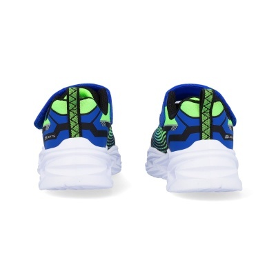 Sapatilhas desportivas infantis azul, verde e preto vista traseira