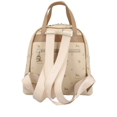 Mochila bege Cavalinho com estampado de cavalos e ferraduras