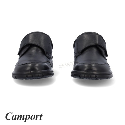 Par de sapatos pretos Camport em pele com fecho velcro