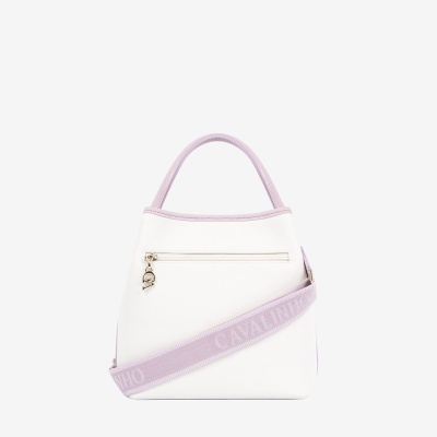 Mala branca com alças e detalhes lavanda