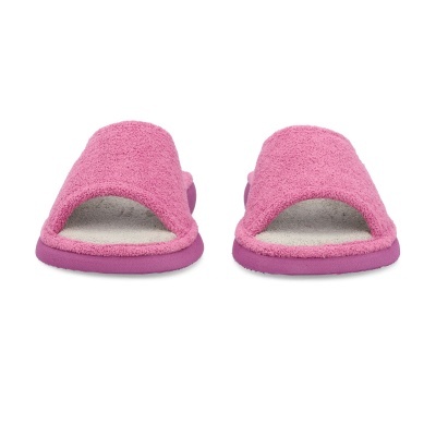 Chinelos de quarto cor-de-rosa com sola e interior felpudos.