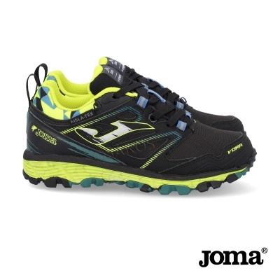 Ténis de corrida Joma pretos com detalhes amarelo fluorescente e azul