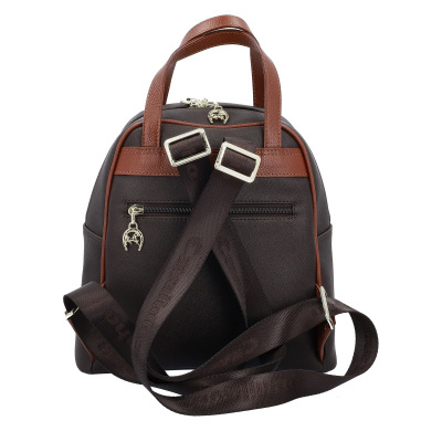 Mochila castanha escura com detalhes castanhos e fechos metálicos