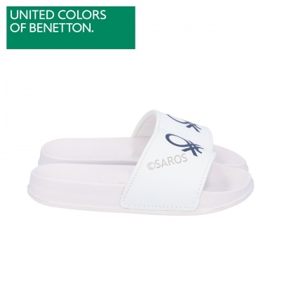 Chinelo branco United Colors of Benetton com logótipo azul escuro