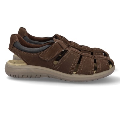 Sandálias castanhas de camurça com fecho de velcro e sola bege