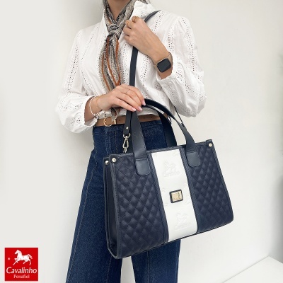 Mala de senhora preta e branca Cavalinho com matelassé e logotipo