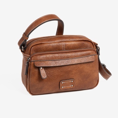 Mala castanha de pele sintética com fecho e alça