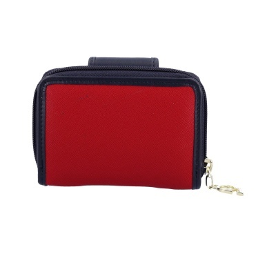 Carteira pequena vermelha com bordas pretas e fecho de correr