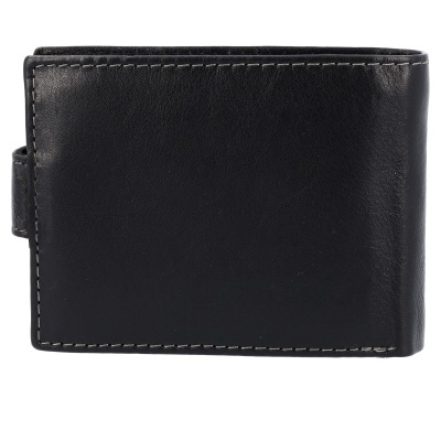 Carteira masculina de couro preto com costuras cinza clara